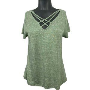 Mossimo Green Cross Front V Neck Top Size S